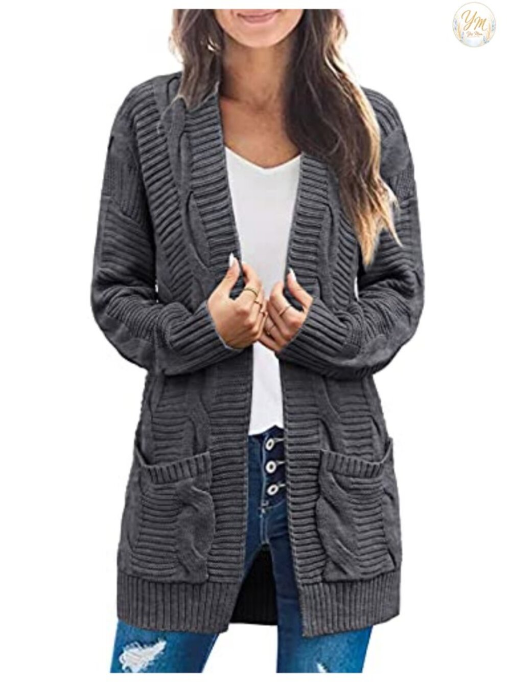 Women's Cable Knit Open Front Cardigan Sweater Chunky Loose Fall Winter